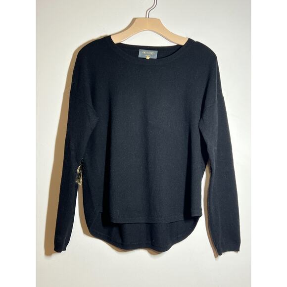 Wyse London Black 100% Cashmere Gold Sequin Elbow Patch Sweater 2 US 6 UK 10 - Picture 1 of 7